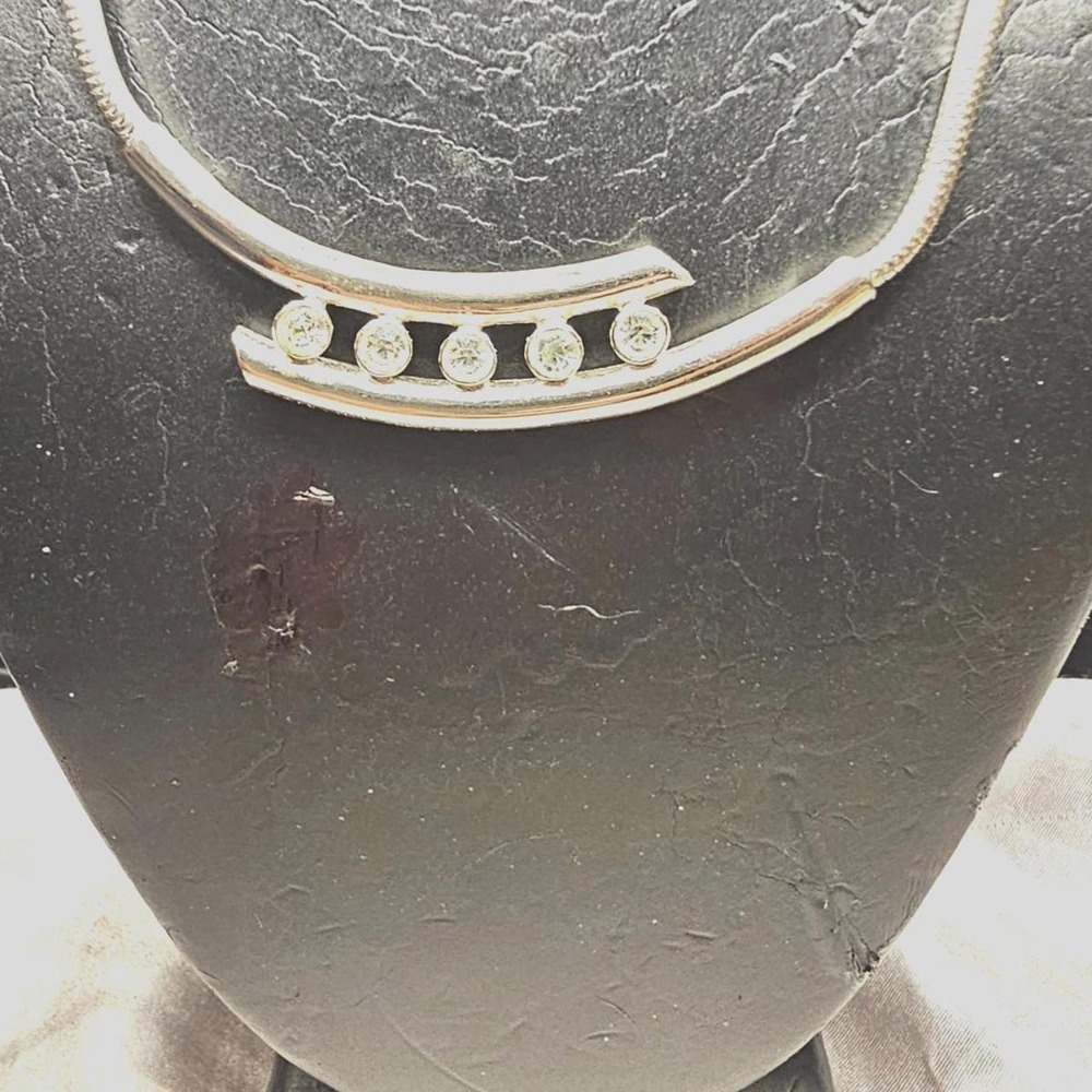VTG Sarah Coventry Silver‑Tone Curved Bar Clear Crystal Necklace Snake Chain